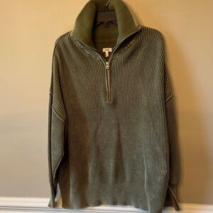aerie Olive Green Ribbed Half-Zip Sweater